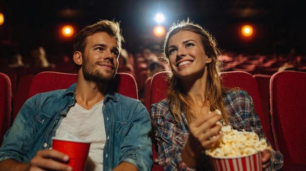 映画鑑賞中の幸せなひとときの写真