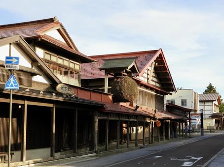 青森県黒石市こみせのまちなみ 黒石市,黒石市中町,こみせの写真素材