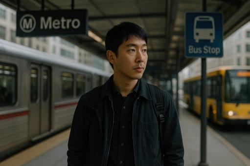 公共交通を利用する移住者の写真