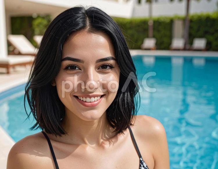 プールに来ました 人物,女性,プールの写真素材
