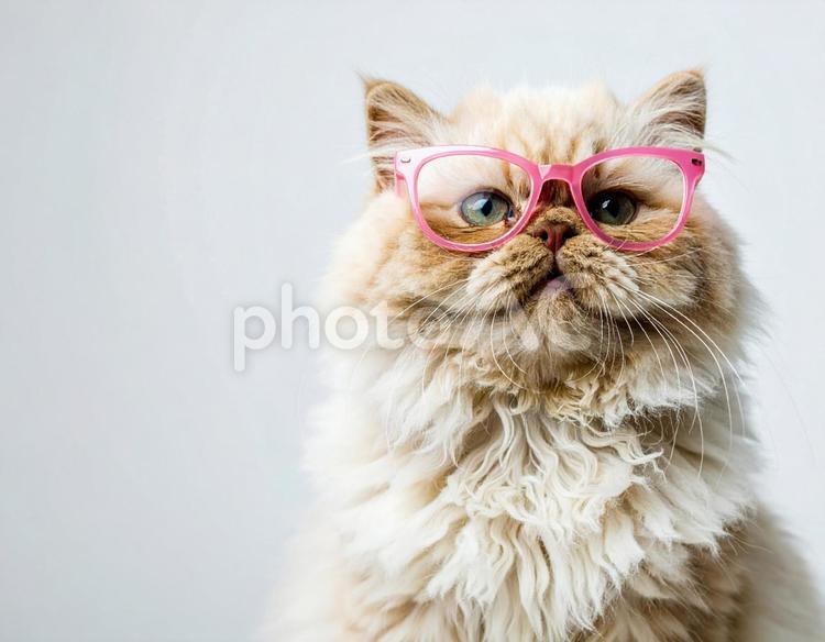 ピンク色のメガネをかけた猫 猫,ペット,かわいいの写真素材