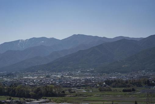 高台から見た春の長野県上伊那郡箕輪町 箕輪町,上伊那,長野の写真素材