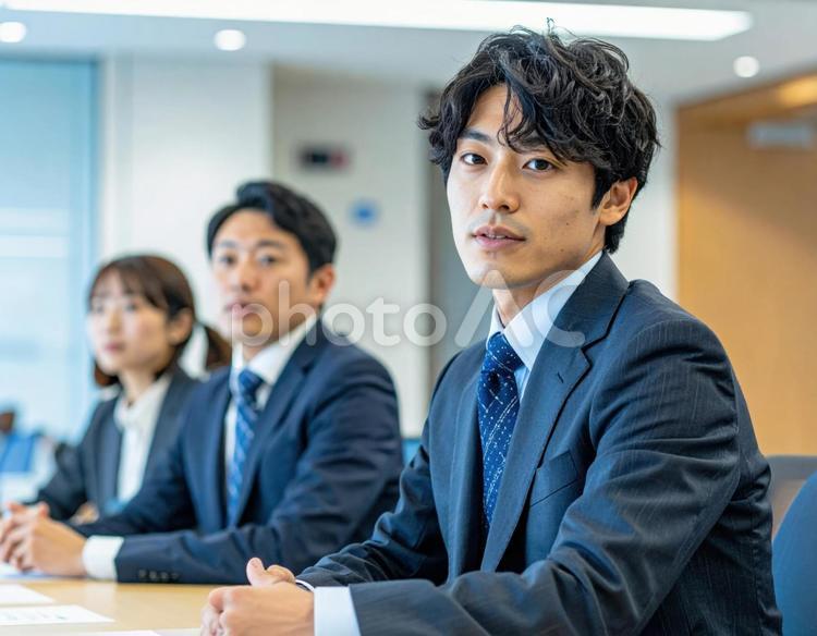  真剣な表情で会議に臨む若手ビジネスマン ビジネスマン,ビジネスウーマン,会社員の写真素材