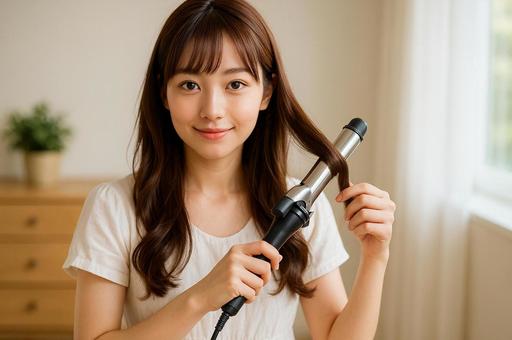 ヘアアイロンで髪を巻く ヘアアイロンで髪を巻くの写真