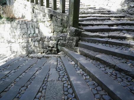 曲線を描く石の階段と手すり 石,石段,階段の写真素材