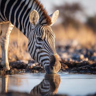 水たまりに映るシマウマとアフリカの自然 水たまりに映るシマウマとアフリカの自然の写真
