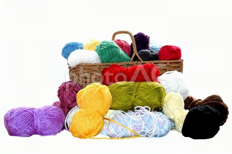 高画質　溢れ出るカラフルな毛糸たち 編み物,手芸,毛糸の写真素材