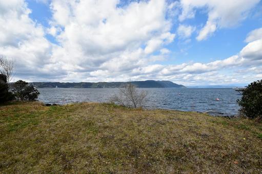 桜島と錦江湾の雄大な風景﻿が青空に映える 桜島,錦江湾,鹿児島の写真素材