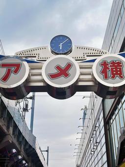 Photo, ueno streetscape, early morning, arcade, 