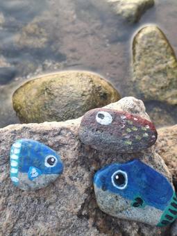 石ロコアート（魚） 石ころ,魚,川の写真素材