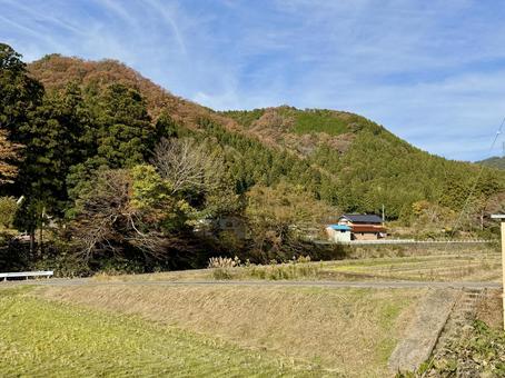 11月　秋の福井県坂井市山奥の景色 鉄塔,送電線,鉄骨の写真素材