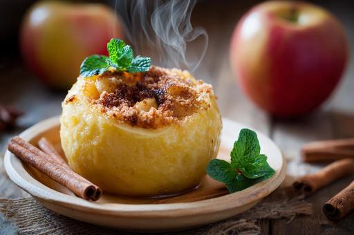 焼きリンゴとシナモン香る秋デザートの写真