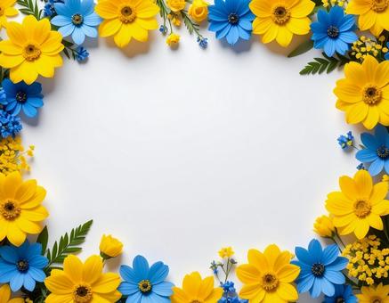 青と黄色の花のテキストフレーム 青と黄色の花のテキストフレームの写真