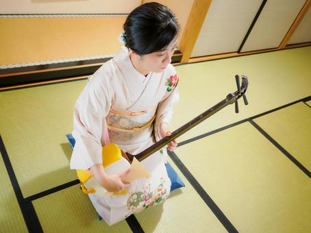 33:和服で三味線を演奏する女性 33:和服で三味線を演奏する女性 三味線,着物,伝統芸能の写真素材