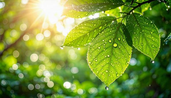 雨上がりの大自然の木漏れ日の写真 雨上がりの大自然の木漏れ日の写真の写真