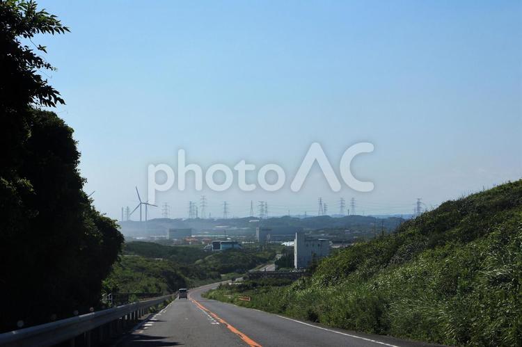 浜岡原子力発電所への道のり 浜岡原子力発電所,道路,カーブの写真素材