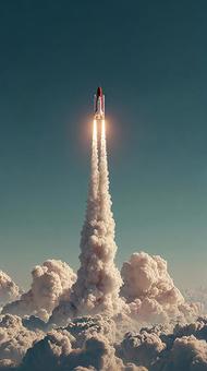 未来へ飛び立つロケットと噴煙 未来へ飛び立つロケットと噴煙の写真