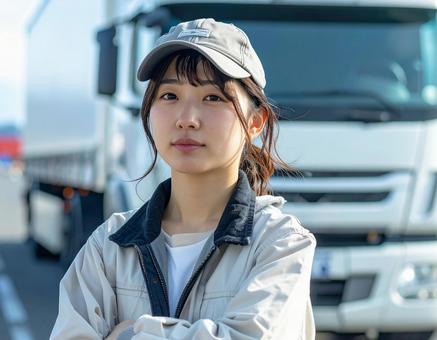 日本人の女性トラック運転手の写真
