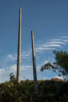 電線のない電柱のある風景 電柱,電線なし,青空の写真素材
