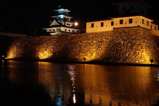 夜に輝く今治城 今治城,愛媛県,今治の写真素材