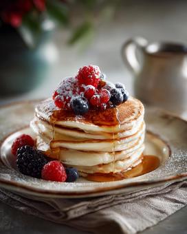 ベリーの乗ったパンケーキ ベリーの乗ったパンケーキの写真