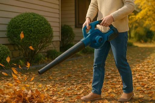 ブロワーで落ち葉掃除の写真