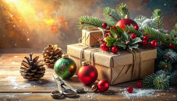 テーブルの上のクリスマスオーナメント作りの写真