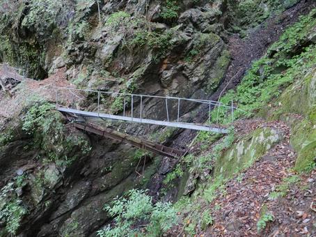 笊ヶ岳 登山道 傾いた橋 笊ヶ岳 登山道 傾いた橋の写真
