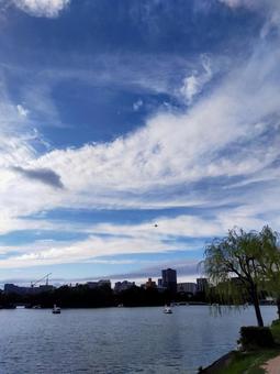 空 福岡,大濠公園,初秋の写真素材