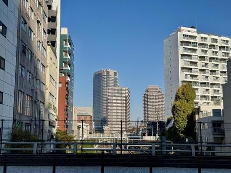 上大崎新橋から恵比寿方面の風景 目黒,目黒通り,目黒駅の写真素材