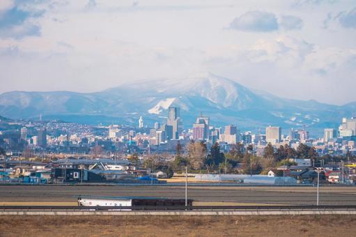 仙台市と冬の自然風景 仙台市,宮城県,日本の写真素材