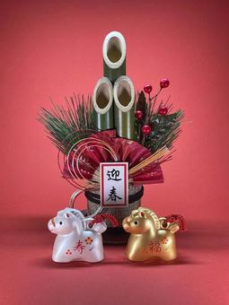 年賀状素材・干支・午年・門松 年賀状,年賀状素材,干支の写真素材