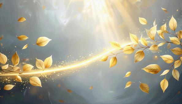 輝く金色の葉と光の抽象アートの写真