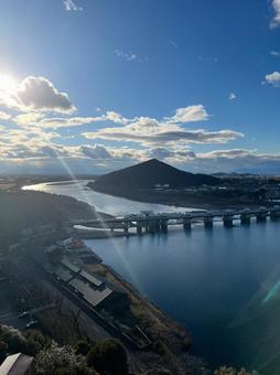 木曽川と夕日 木曽川と夕日の写真