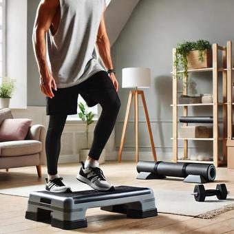 段差を昇降して運動する男性の写真