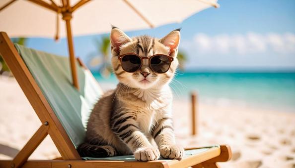 ビーチの可愛い子猫の写真