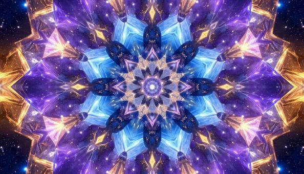 紫と青の幻想的な光の花 万華鏡の写真