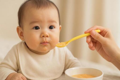 離乳食を食べる赤ちゃん 離乳食を食べる赤ちゃんの写真