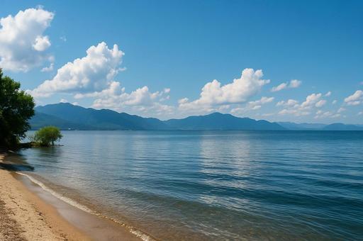 琵琶湖と夏空の絶景風景・観光地・旅行 琵琶湖と夏空の絶景風景・観光地・旅行の写真