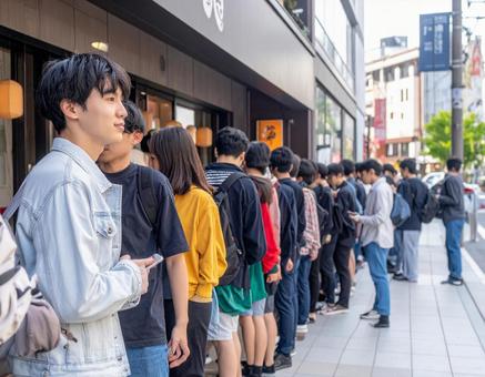 人気の店に並ぶ人々の行列イメージ 人気の店に並ぶ人々の行列イメージの写真