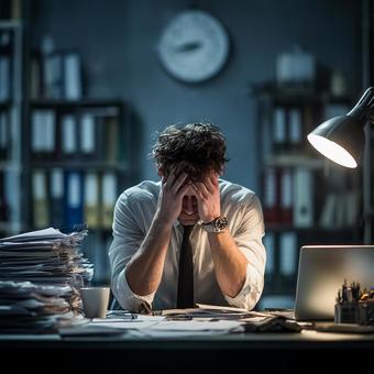 オーバーワークで疲れ果てたビジネスシーン オーバーワークで疲れ果てたビジネスシーンの写真