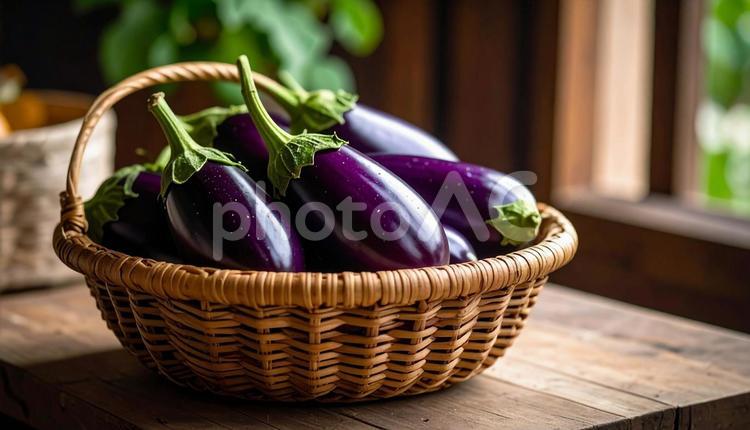 カゴに入った新鮮なナス ナス,野菜,新鮮の写真素材