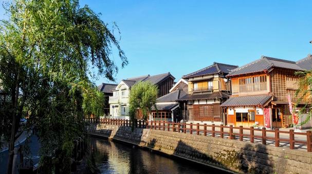 小江戸佐原の街並み・河畔の柳並木・香取市 小江戸佐原の街並み・河畔の柳並木・香取市 佐原,小江戸,レトロの写真素材