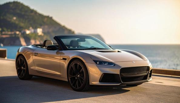 海が見える埠頭に止められたオープンカー 海が見える埠頭に止められたオープンカー の写真