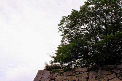 Cloudy sky and stone wall, JPG