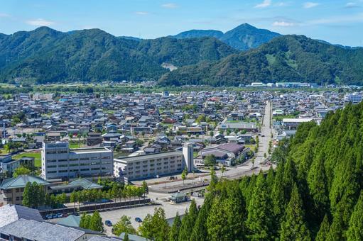 五重塔から見た福井勝山市の町並み 五重塔から見た福井勝山市の町並み 福井,福井県,町並みの写真素材