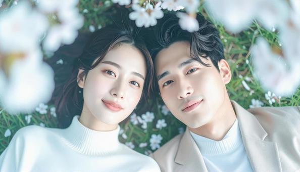 芝生で寝転がるの写真