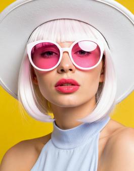 ビッグフレームサングラスの女性モデル ビッグフレームサングラスの女性モデルの写真