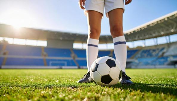 スタジアムに立つサッカー選手のイメージ スタジアムに立つサッカー選手のイメージの写真