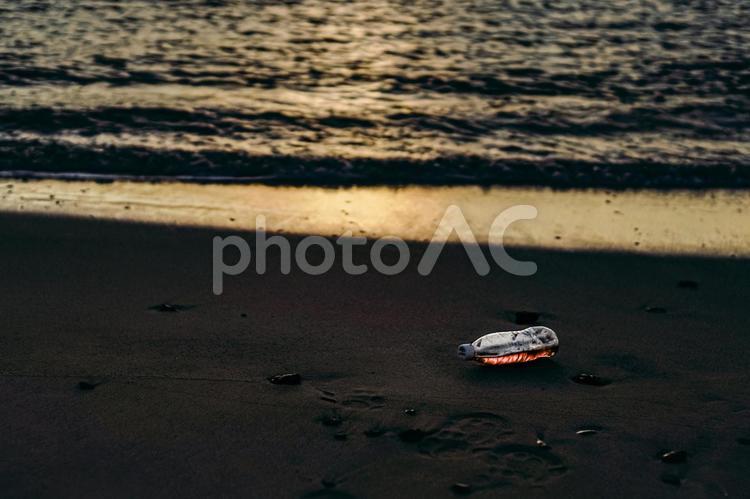 ＜五島の風景＞夜明けの海水浴場の風景 海,砂浜,波打ち際の写真素材